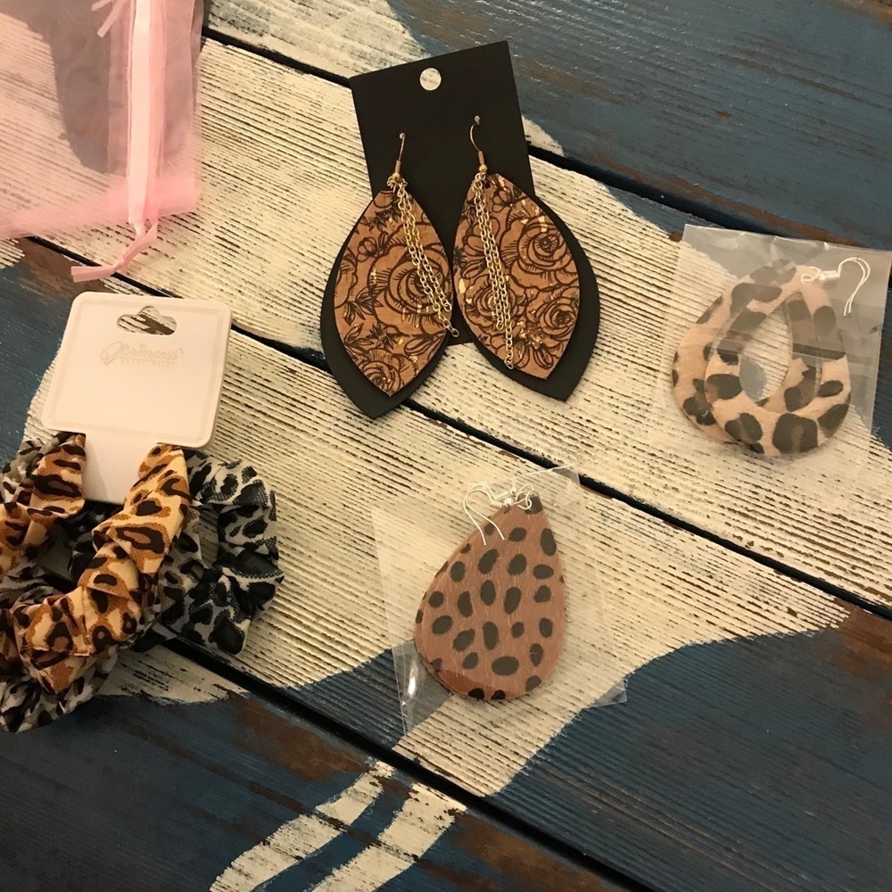 New Boutique earrings & hair scrunchies
